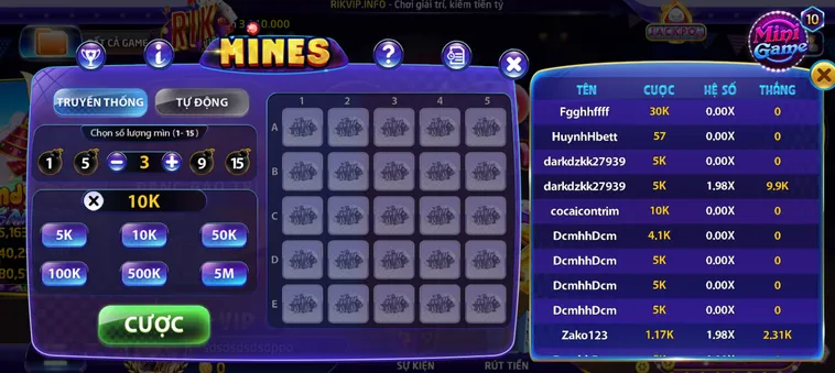Minigame Mines Tại RikVip Đỉnh Cao Cơ Hội Chiến Thắng Giải Thưởng Tiền Tỉ